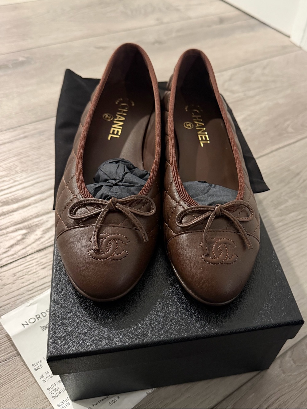 CHANEL Brown Quilted Leather Ballet Flats 8.5 - Picture 3 of 10